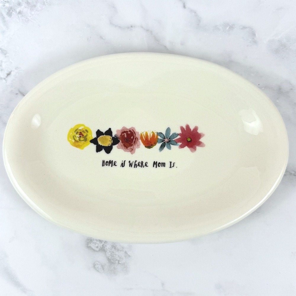 Rae Dunn "Home is Where Mom Is" 8" X 6" Oval Plate Platter Artisan Magenta